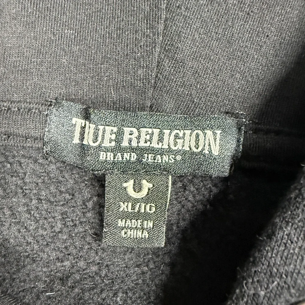 True Religion Hoodie Men XL Black Buddha Horseshoe Graphic Print Sweatshirt